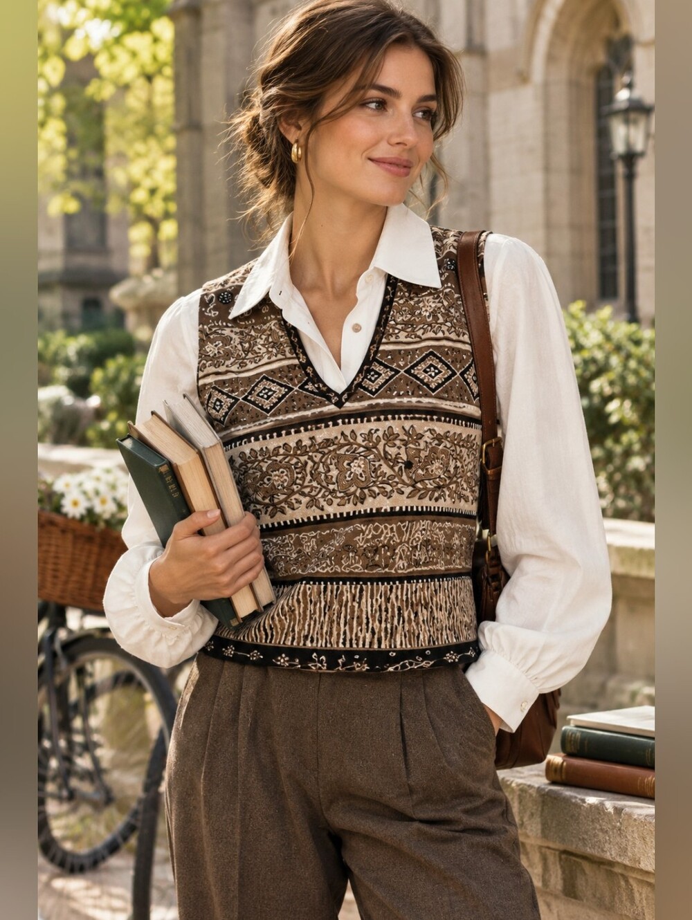 Vintage 90s Alia 6P Paisley V Neck Sweater Vest Blouse Y2K Academia Classic Lux
